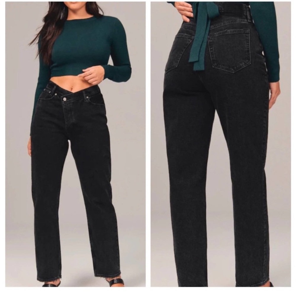 Abercrombie 32/14 Regular The Dad Black Denim High Rise Jeans